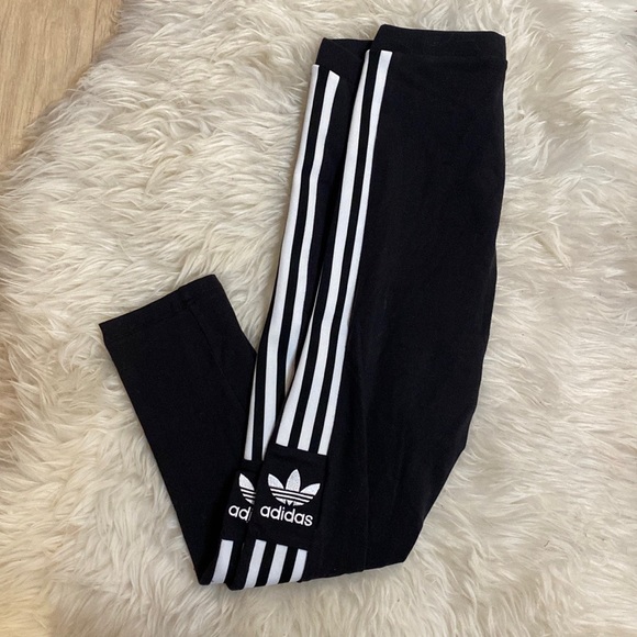 Adidas 3 Stripe Black Leggings - Picture 2 of 3